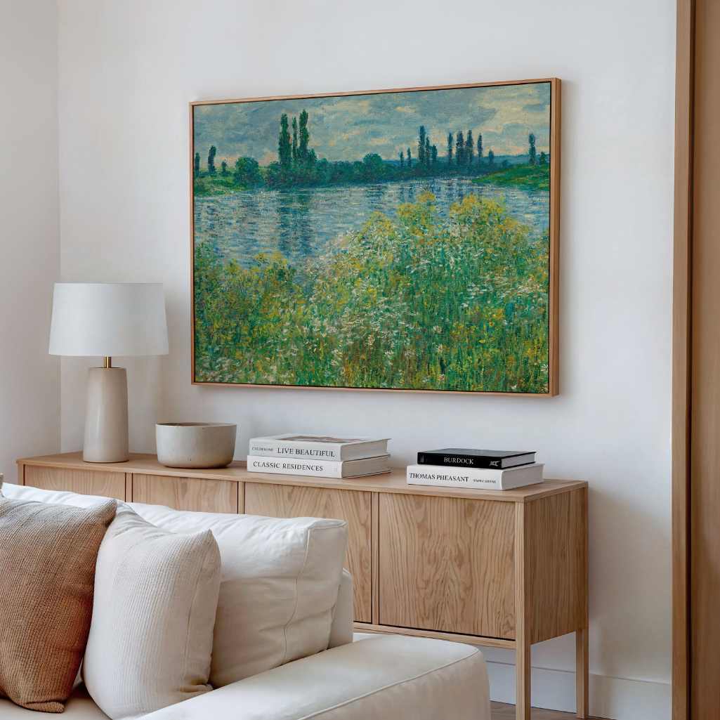 Ingelijst canvas - Oevers van de Seine bij Vétheuil