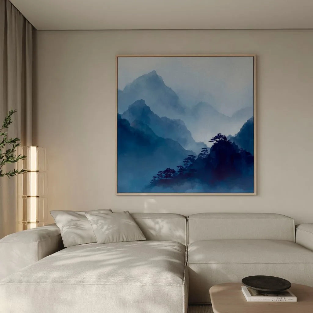 Ingelijst canvas – Blauwe bergen