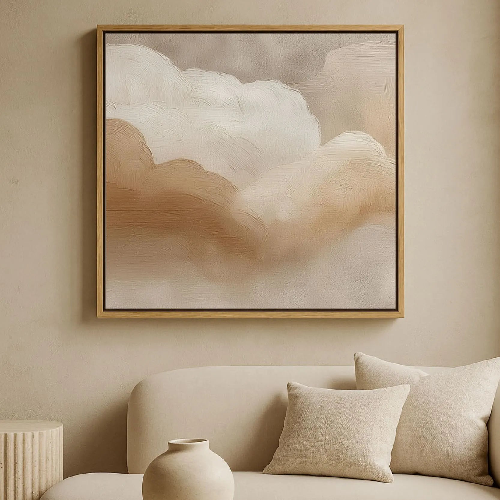 Ingelijst canvas – Beige wolken