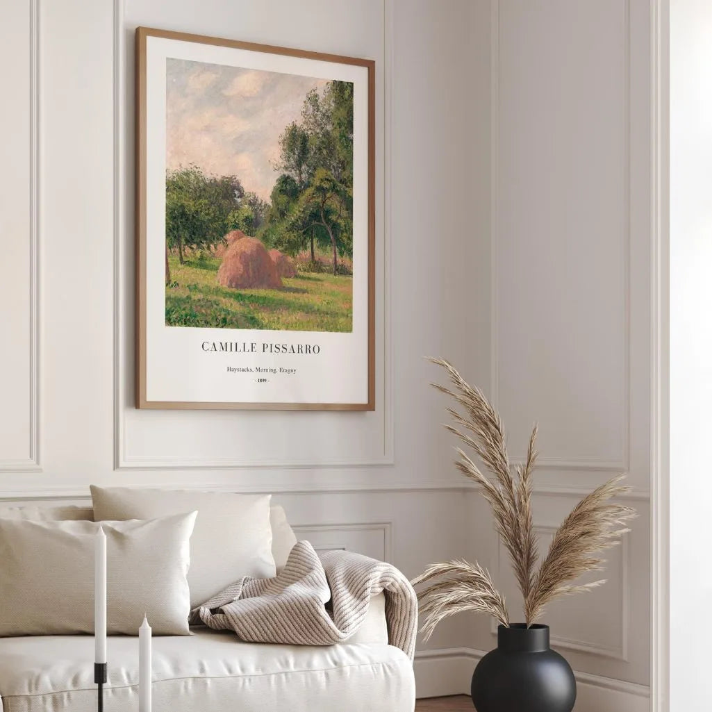Camille Pissarro – Hooibergen, ochtend, Éragny Poster