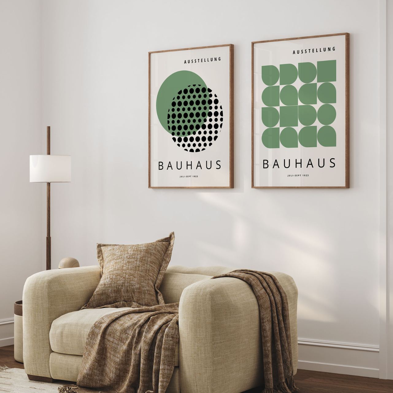 Bauhaus Groene geometrie – Set van 2 posters