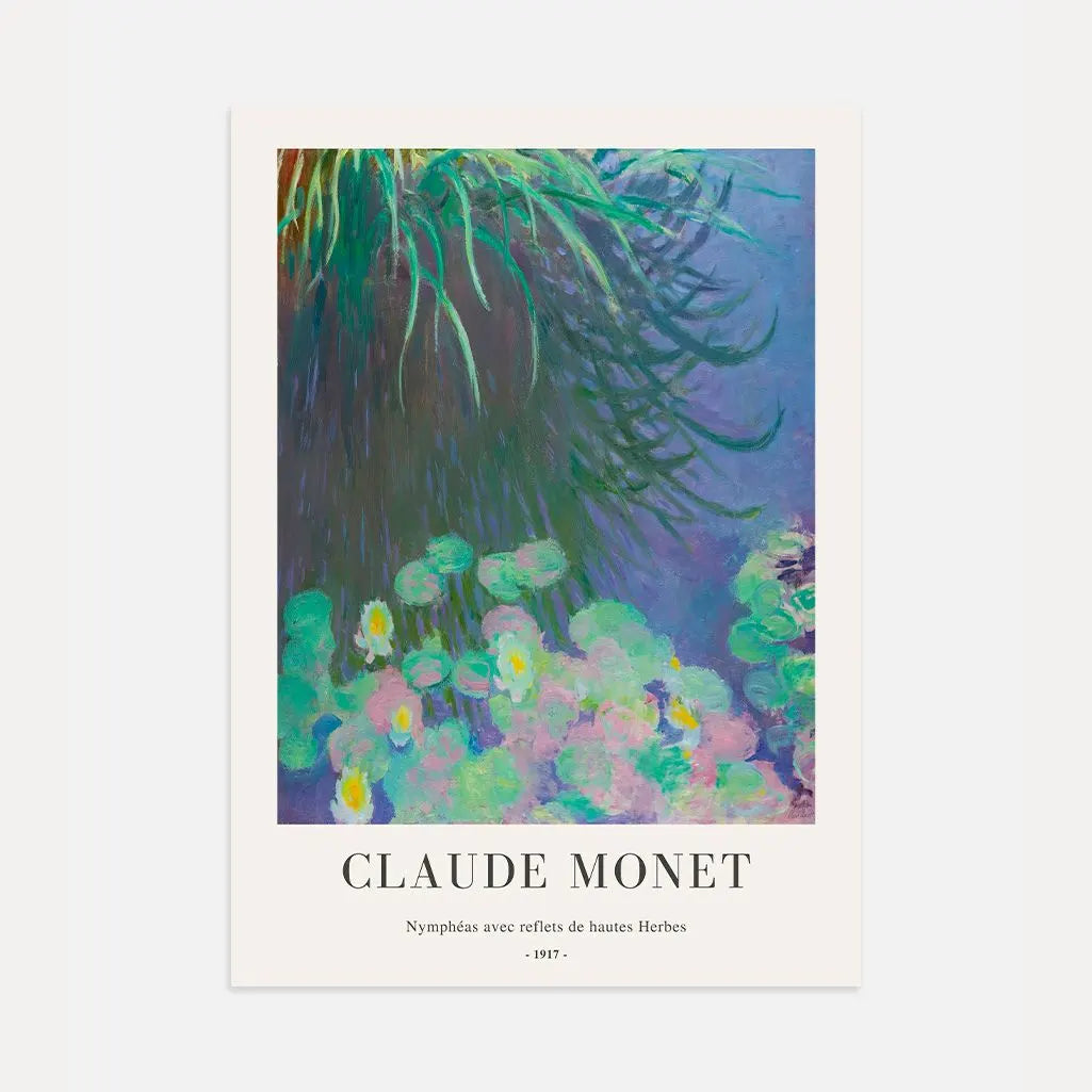 Claude Monet – Waterlelies met reflecties van hoog gras Poster