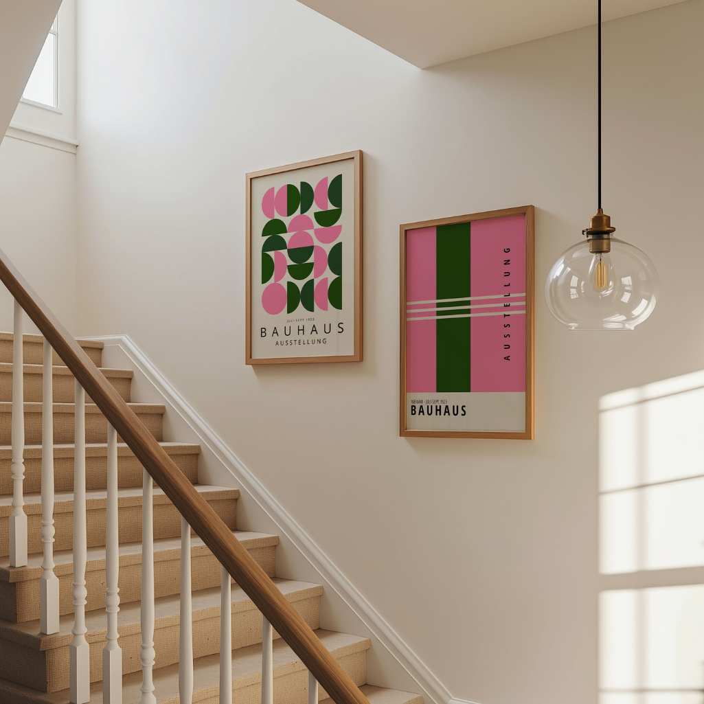 Bauhaus Roze Groen Ritme – Set van 2 posters