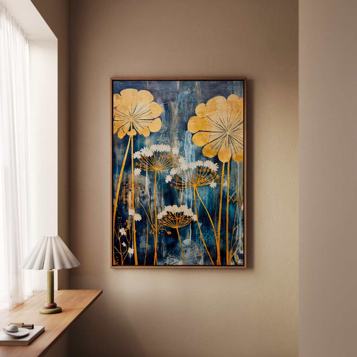 Ingelijst canvas - Japanse gouden bloemen