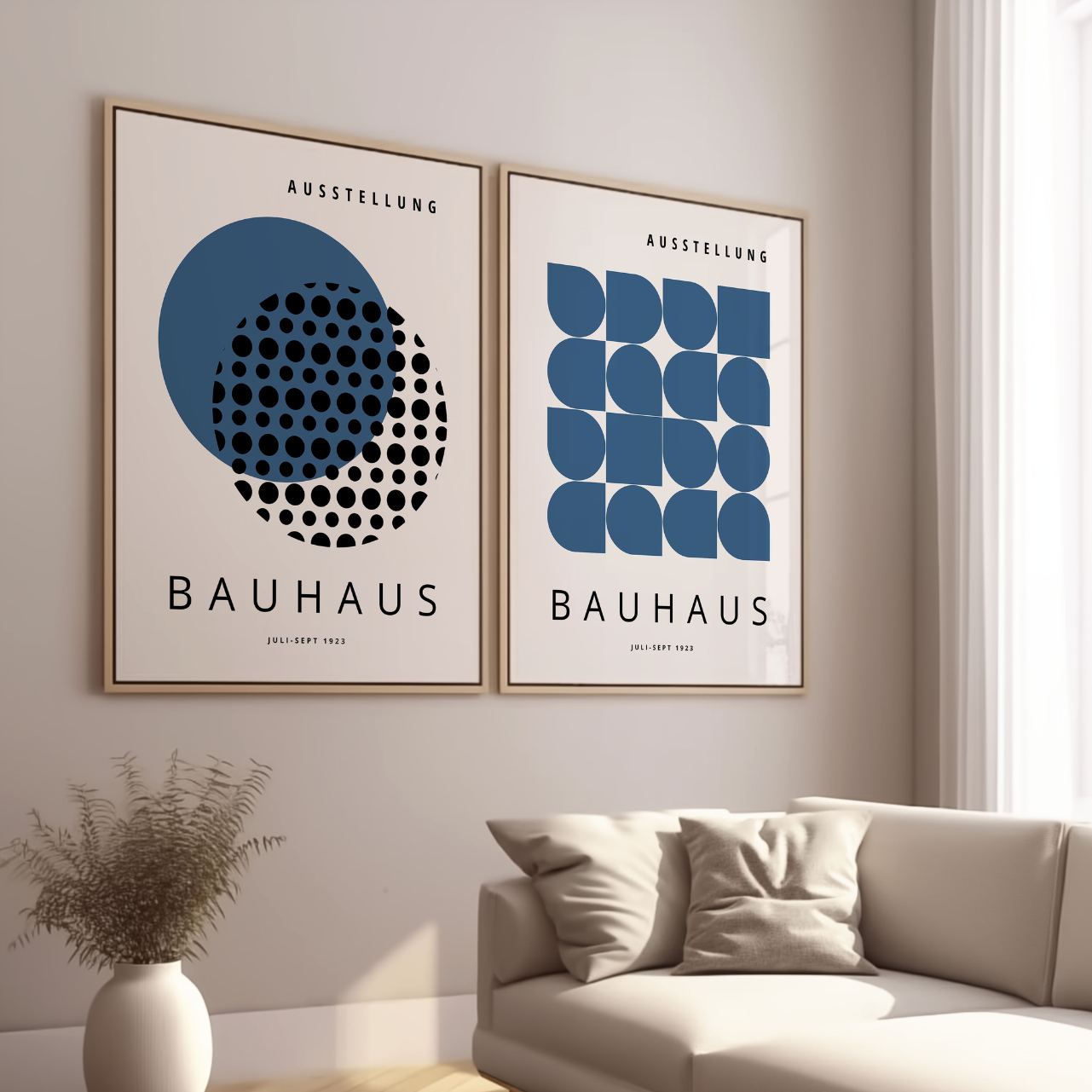 Bauhaus Minimal Marineblauw – Set van 2 posters