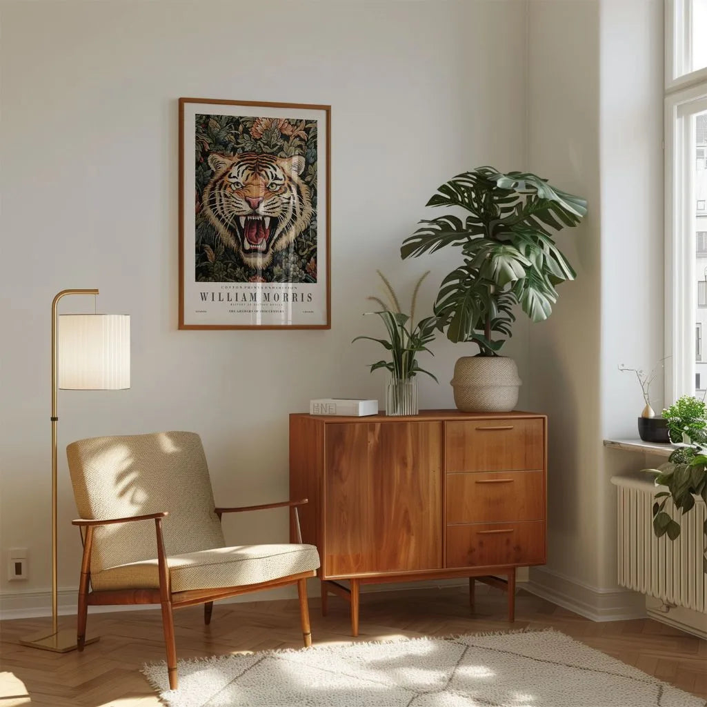 Poster – Tijger op Bloemenachtergrond