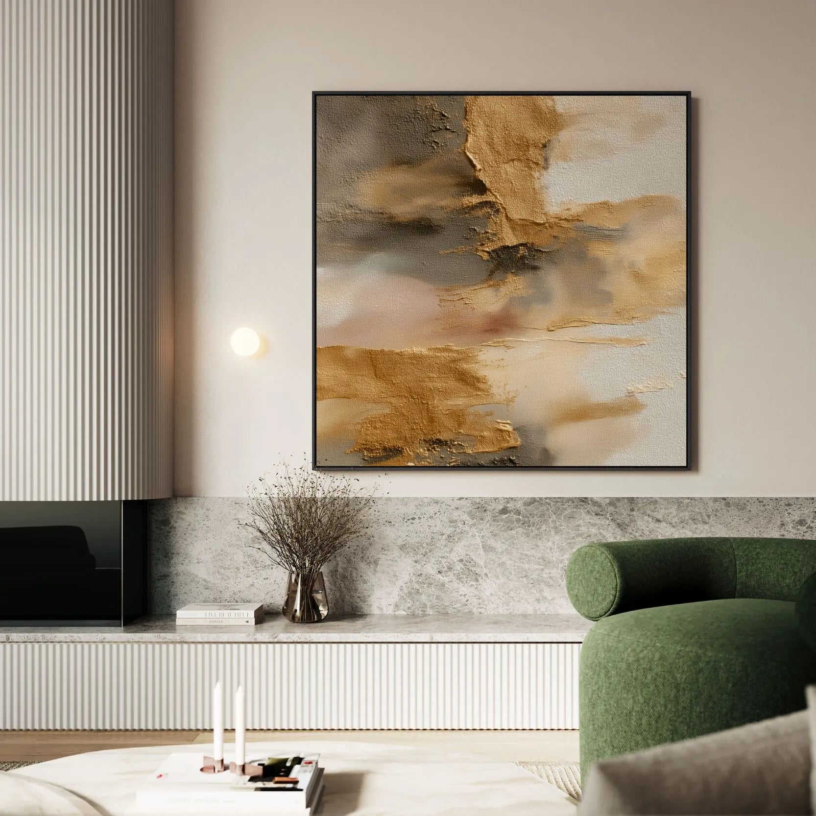 Ingelijst canvas – Gouden reflecties