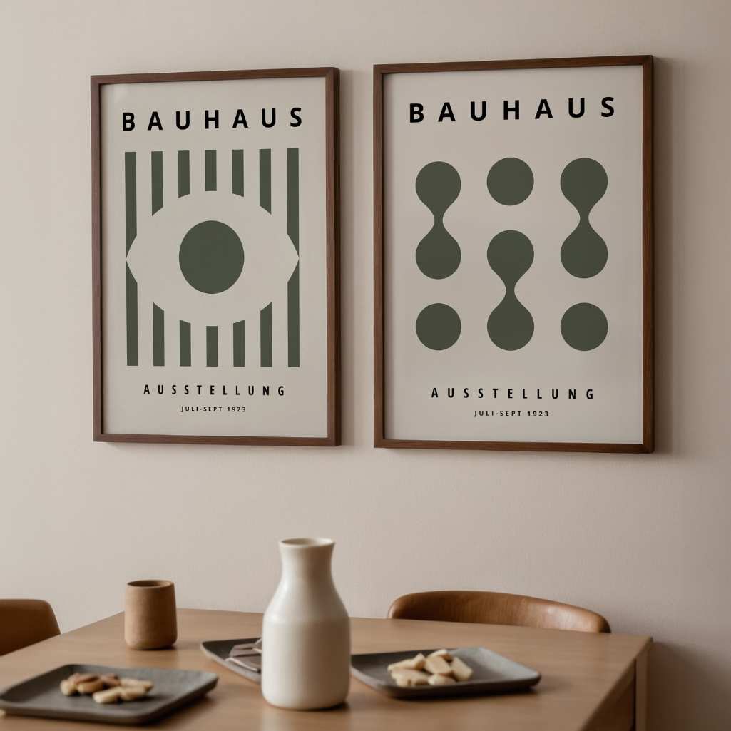 Bauhaus Olijfgroen Compositie – Set van 2 posters