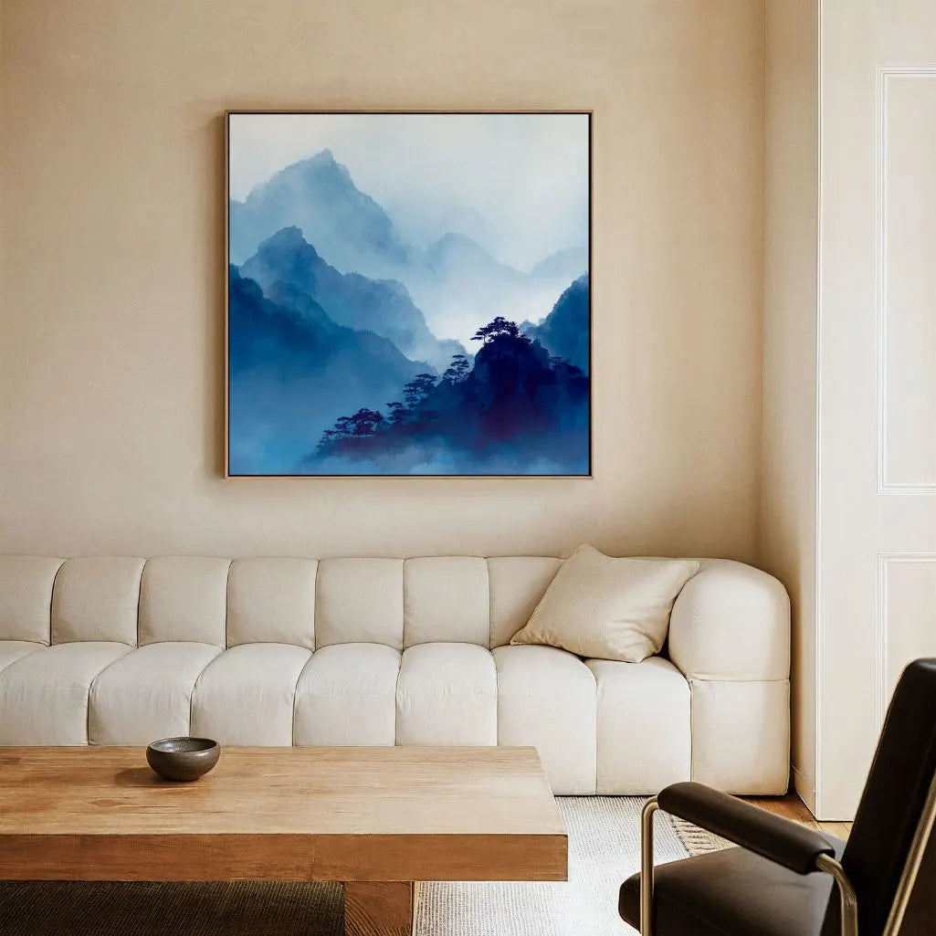 Ingelijst canvas – Blauwe bergen