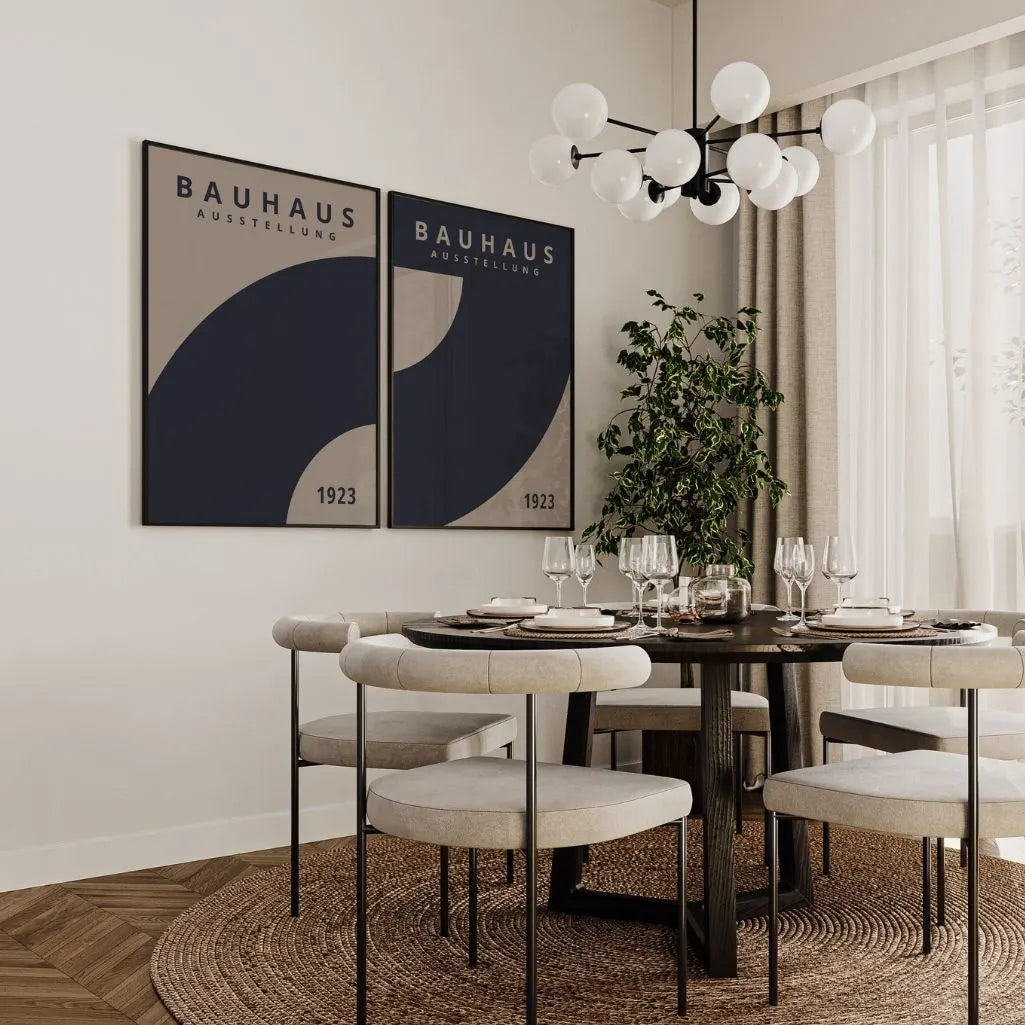 Bauhaus Marineblauw Abstractie – Set van 2 posters