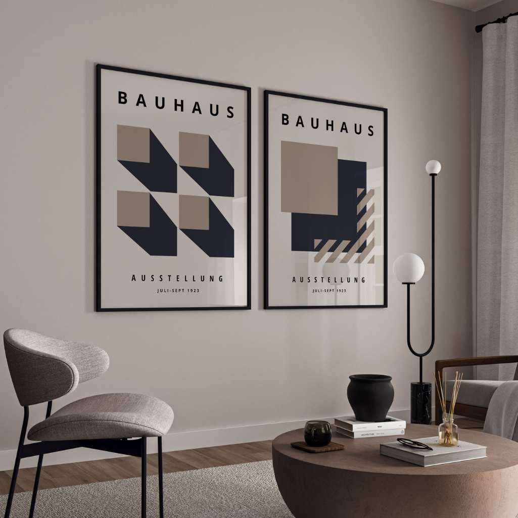 Bauhaus Beige Marineblauw – Set van 2 posters