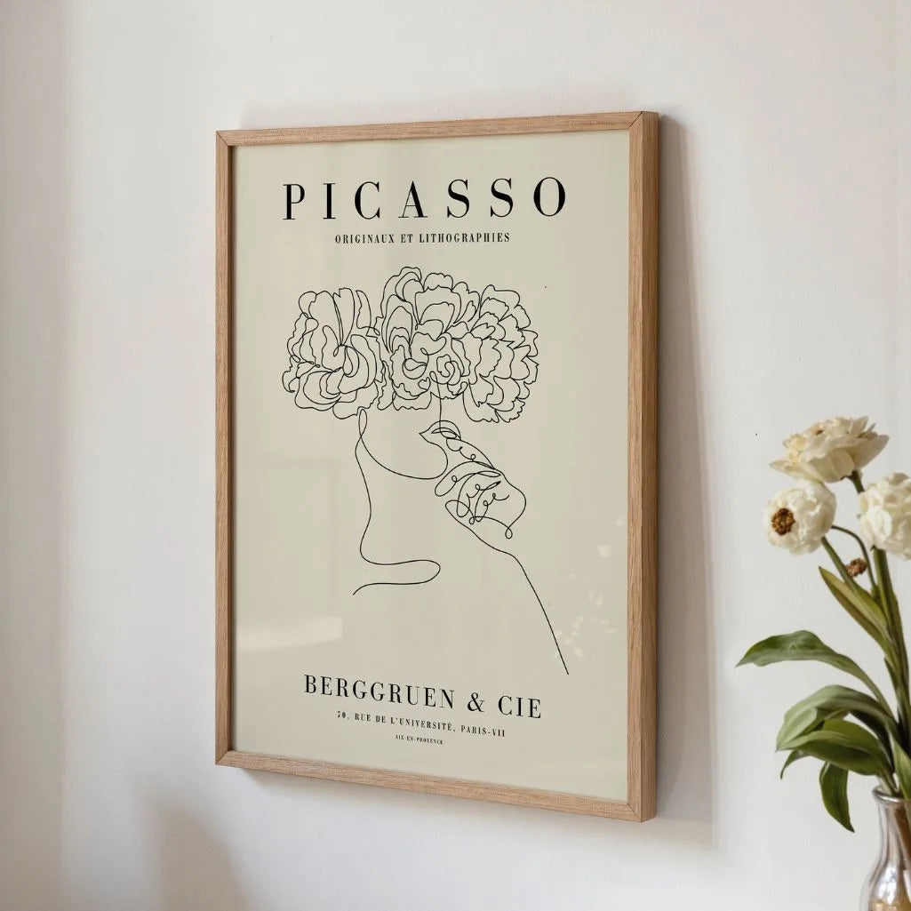 Door Pablo Picasso geïnspireerde poster – Lijnbloemen