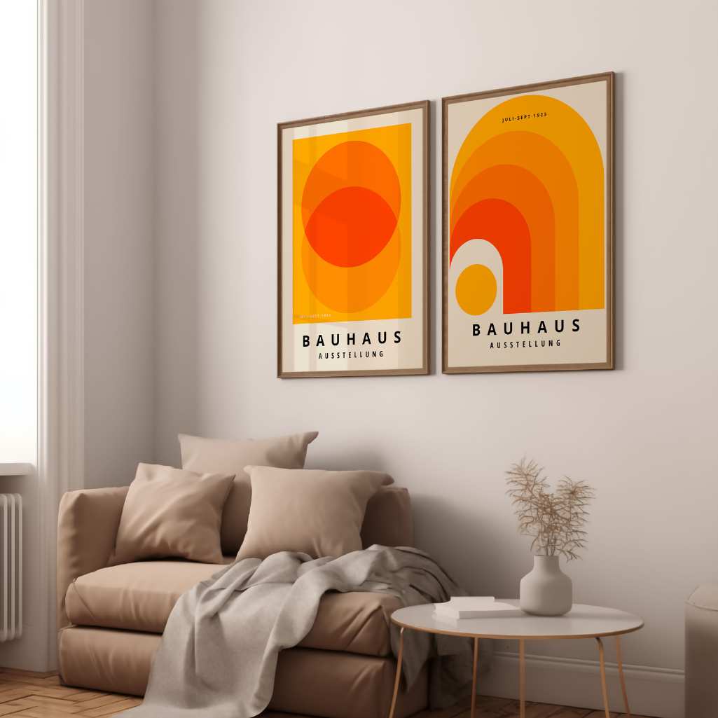 Bauhaus Oranje Geometrie – Set van 2 posters