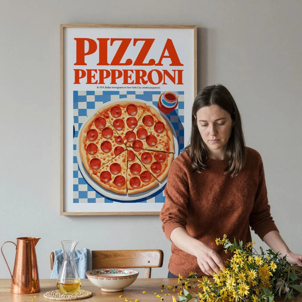 Pepperoni  illustratie Pizza Poster