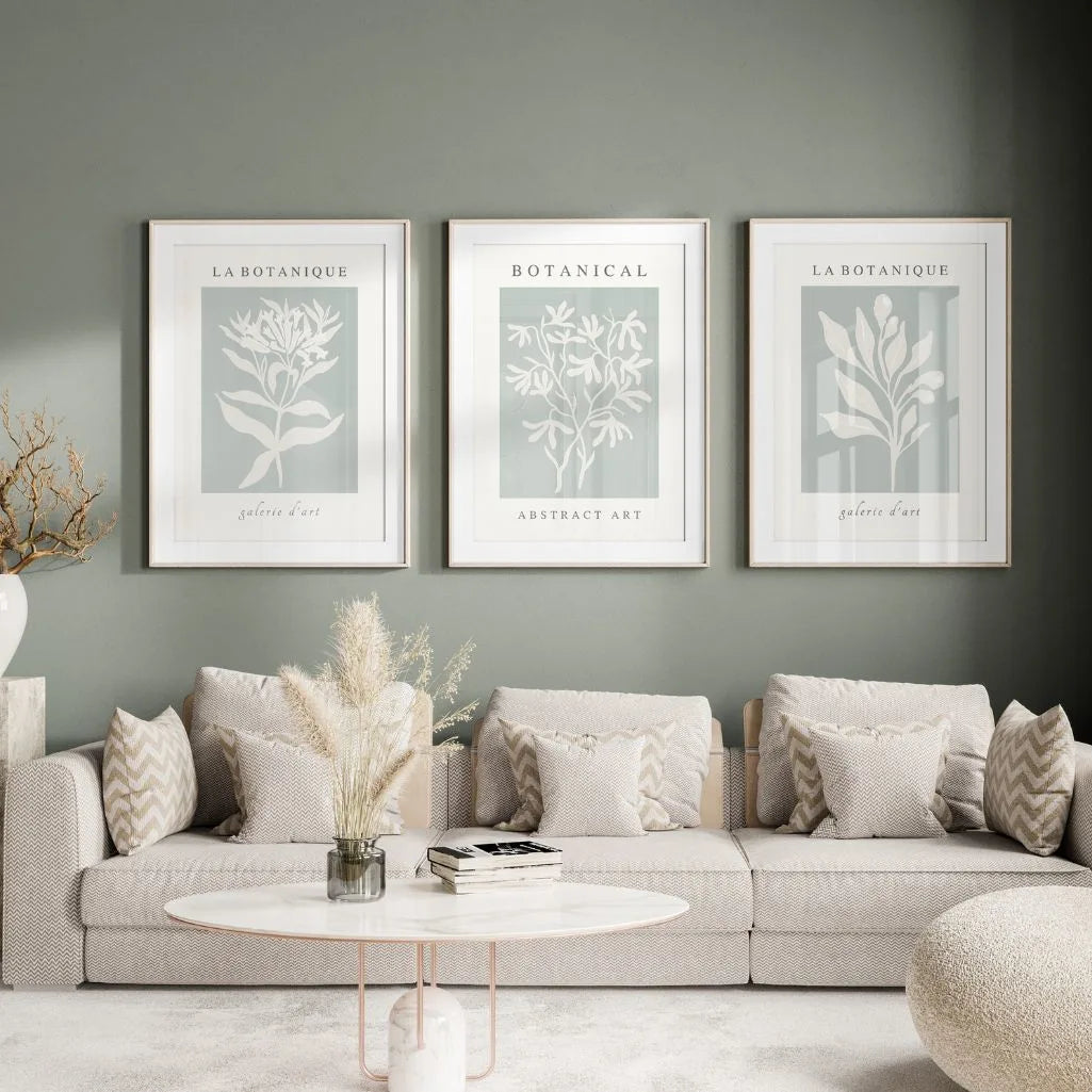 Abstract Botanical Wall Art – Minimal Sage Green Set of 3
