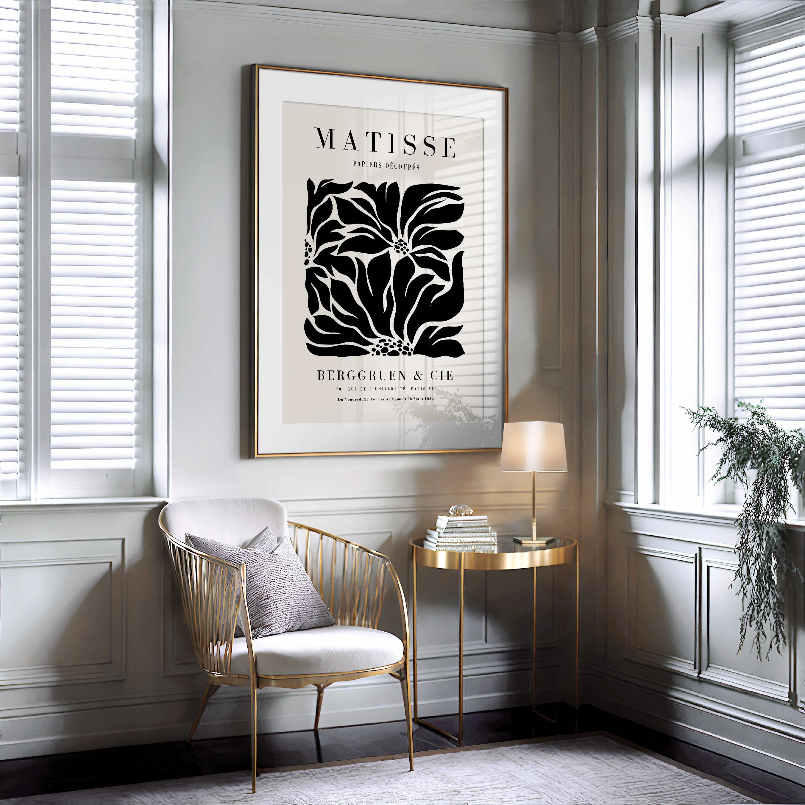 Henri Matisse – Zwarte Bloemen Poster Beige