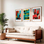 modern abstract color block poster set of 3 red turquoise yellow wall decor for contemporary interior