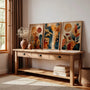 abstract landscape wall art set with botanical elements in warm neutral tones
