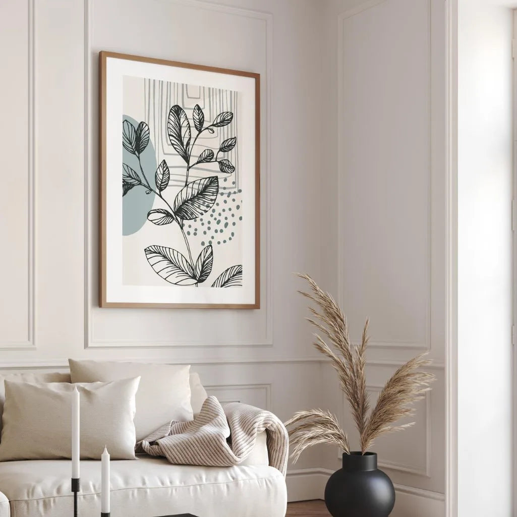 abstract leaves line art poster bedroom minimalist design