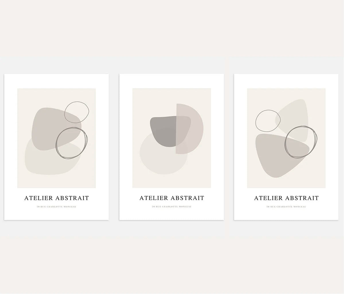minimal abstract shapes poster set of 3 beige neutral wall art for modern bedroom decor