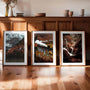 Autumn mountain travel poster set with railway landscape wall decor