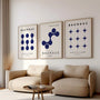navy bauhaus poster set arranged as modern gallery wall