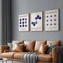 navy bauhaus wall art set with dot pattern in modern living room