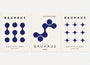 bauhaus poster set of 3 with navy dot patterns and geometric organic shapes
