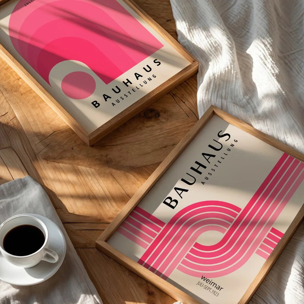 bauhaus pink geometric poster detail