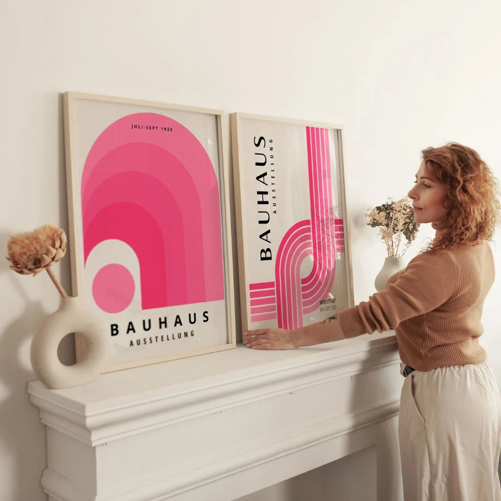 bauhaus pink poster set living room wall decor