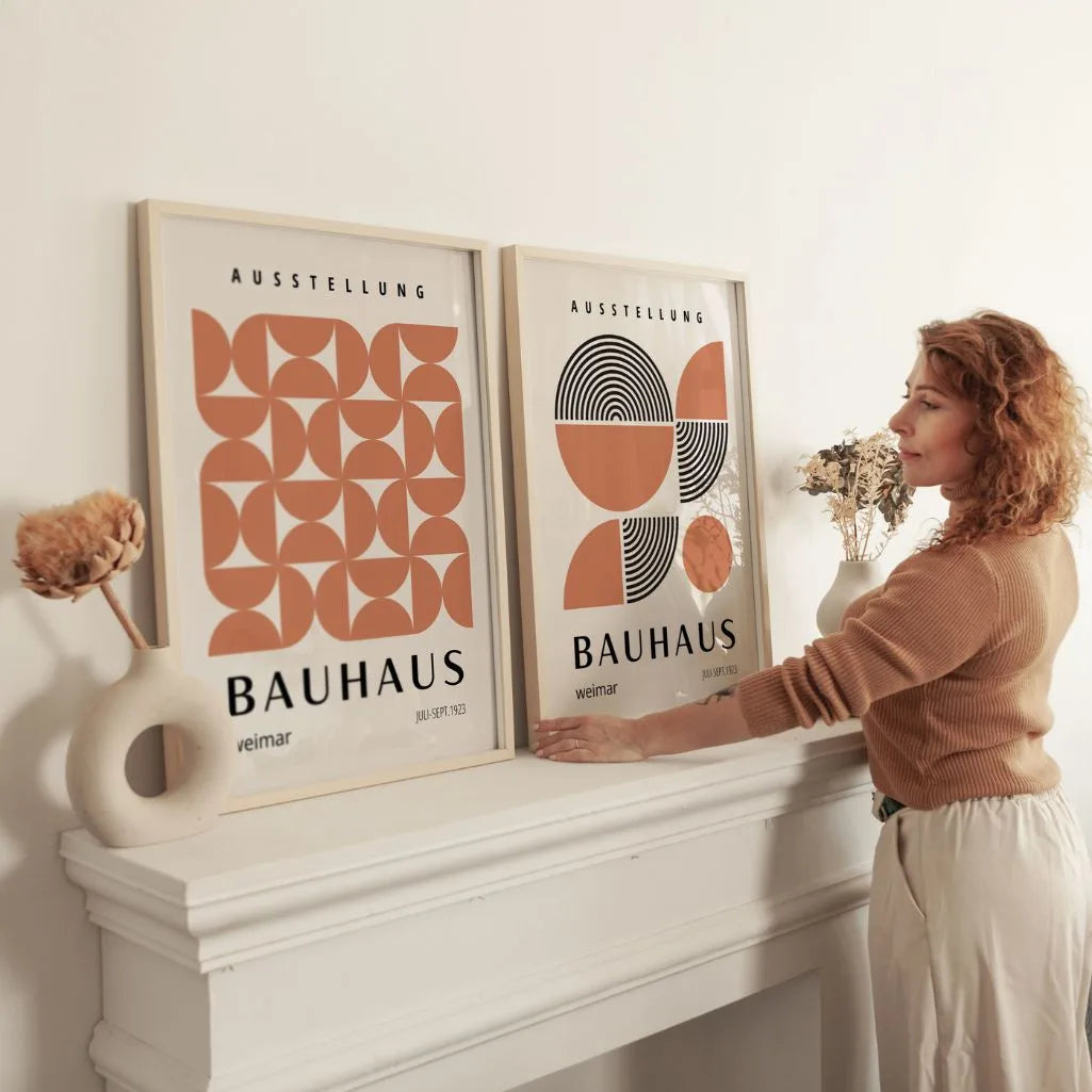 bauhaus terracotta geometry poster set living room wall decor