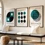 light green and black geometric bauhaus poster set in contemporary office workspace