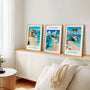turquoise beach house wall art poster set