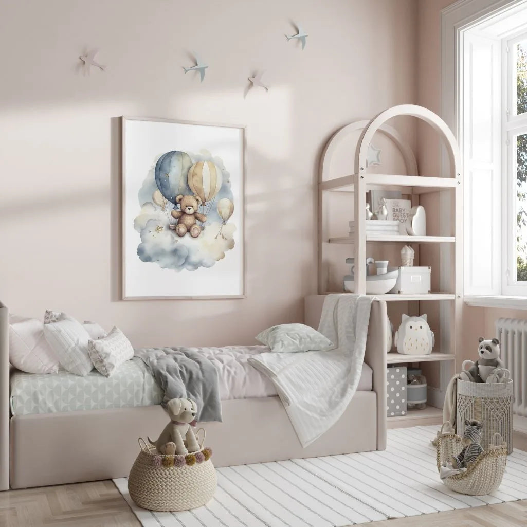 bear on a cloud balloons poster kids bedroom wall art