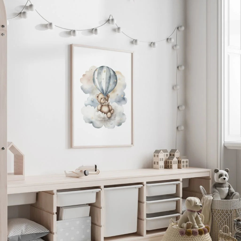 bear on cloud balloon poster kids sky theme gallery wall