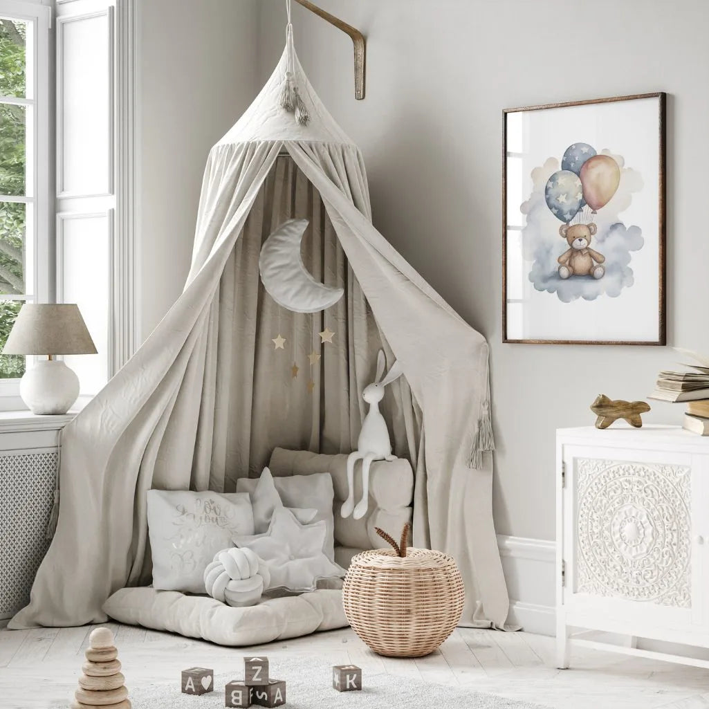 bear on cloud star balloons poster nursery decor
