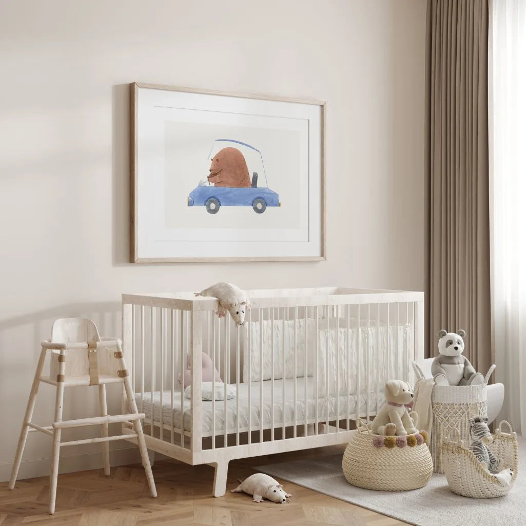 bear driving car poster kids bedroom wall art