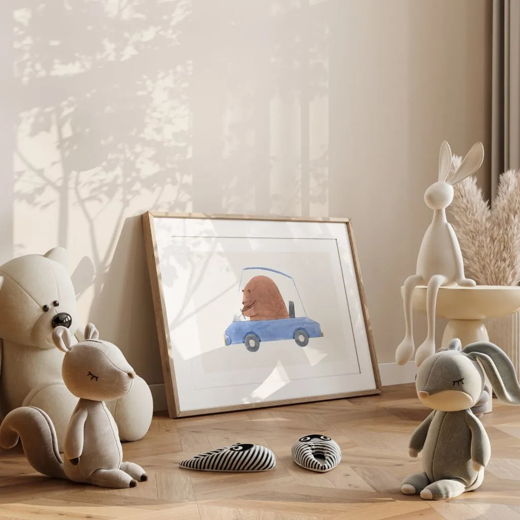 bear driving car poster nursery wall decor