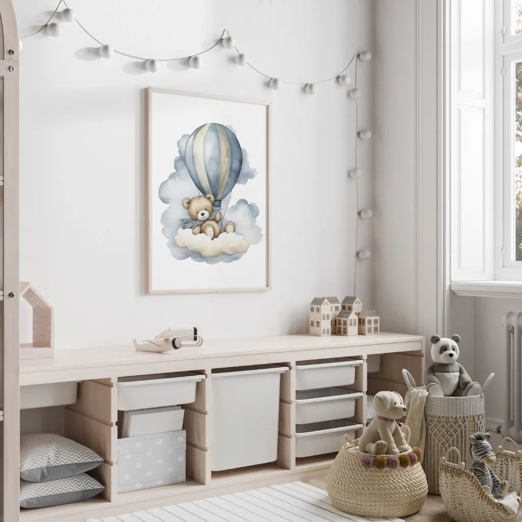 bear floating balloon poster kids gallery wall