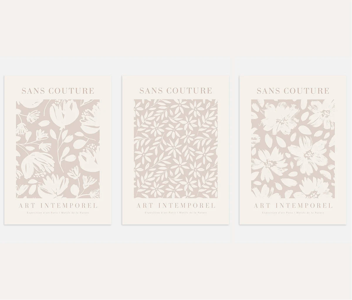 beige floral pattern poster set minimalist neutral wall decor
