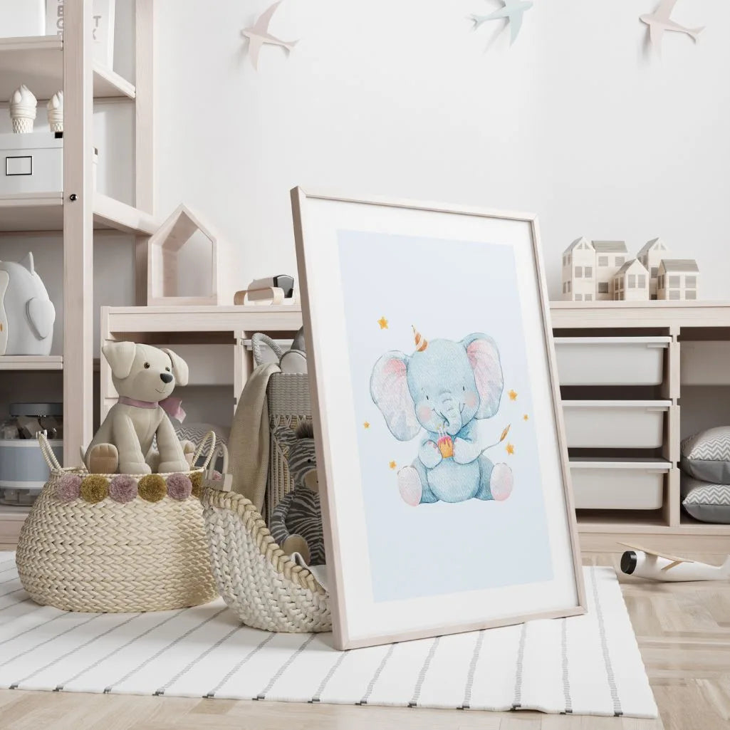 birthday elephant poster nursery decor