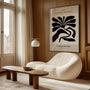 Close up of abstract black flowers poster showing strong contrast and clean lines