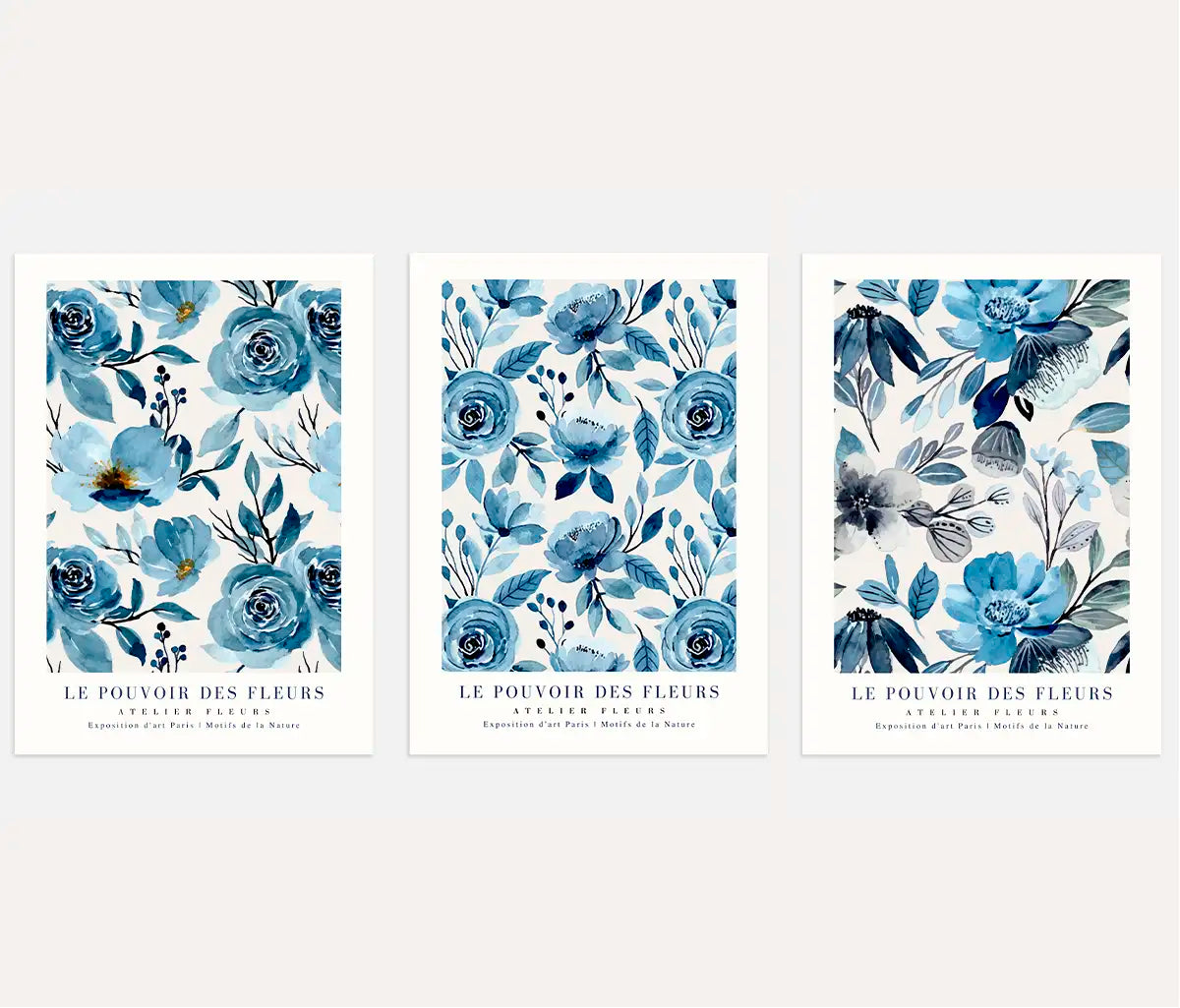blue floral pattern poster set wall art for living room