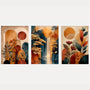 boho poster set of 3 with abstract landscape and botanical prints in terracotta and green tones
