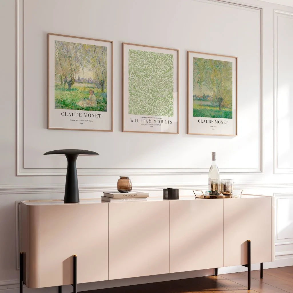 Monet and Morris harmony poster set with green botanical aesthetic wall art
