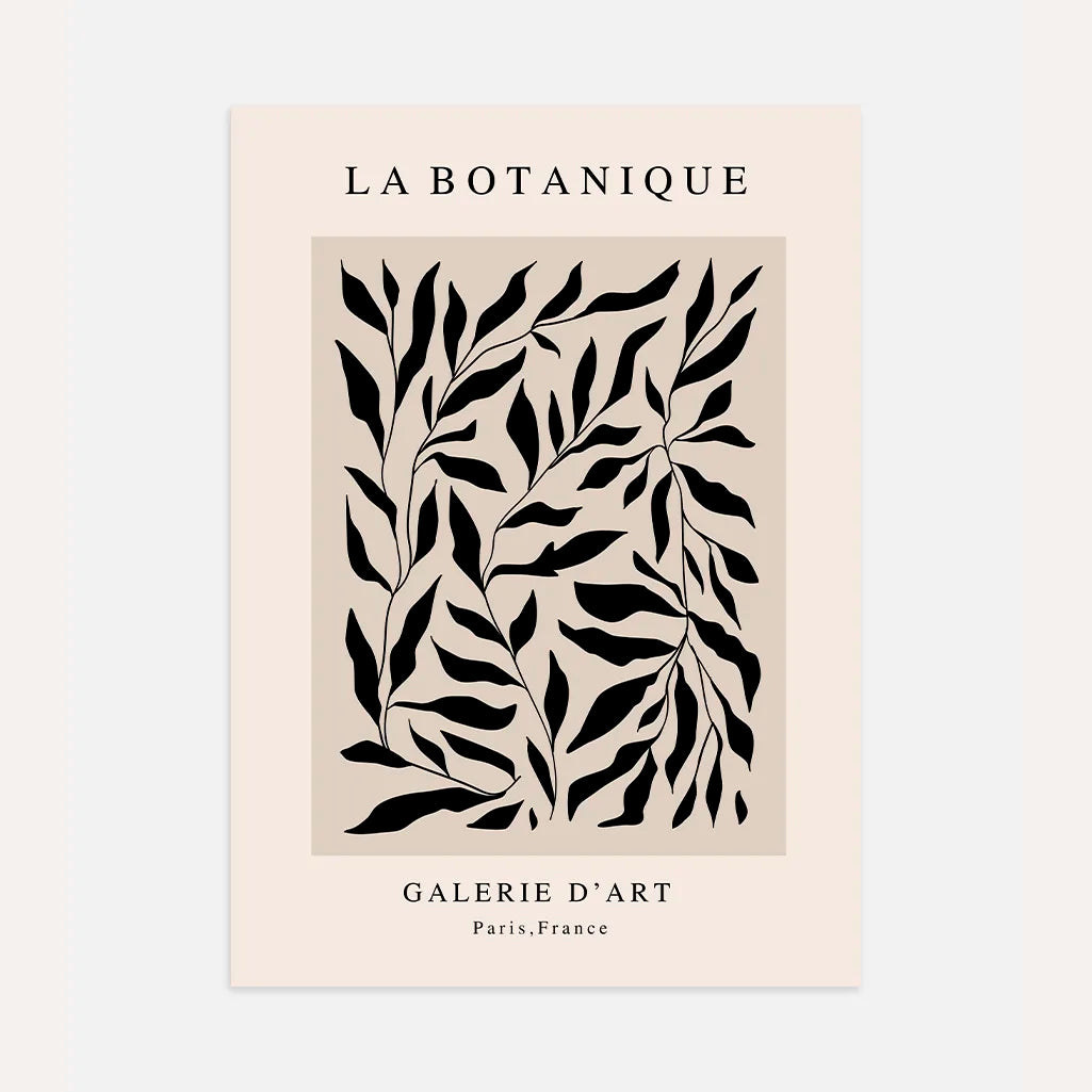 botanical leaves wall print black beige neutral modern decor