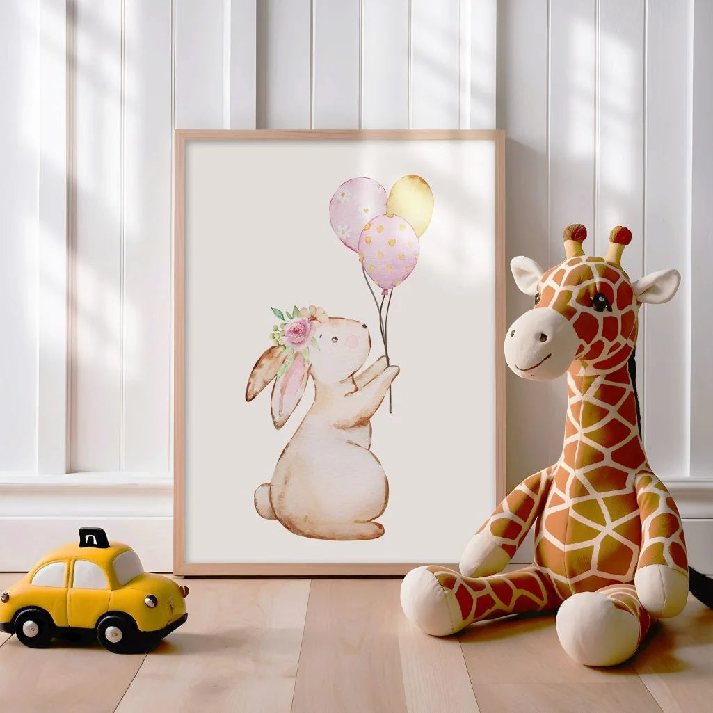 bunny balloons poster kids gallery wall