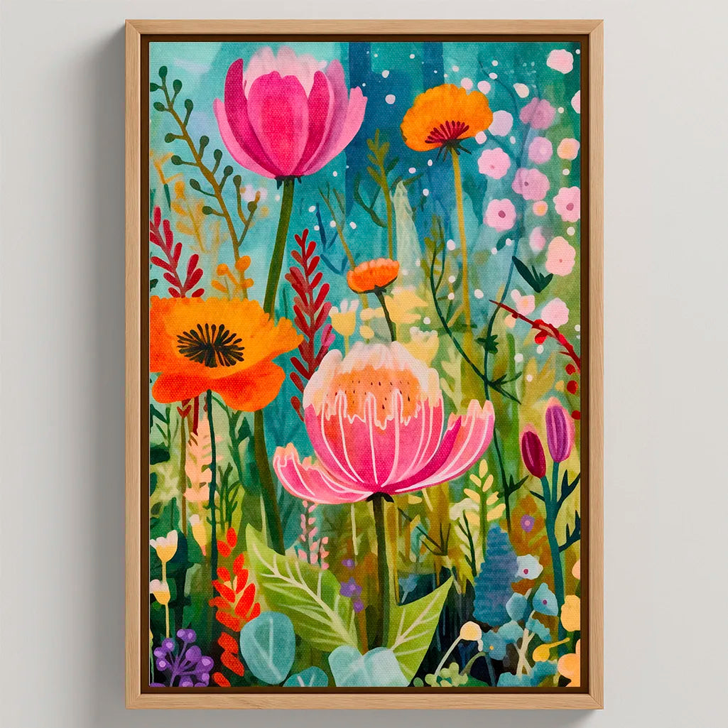 Ingelijst canvas – Florale dans