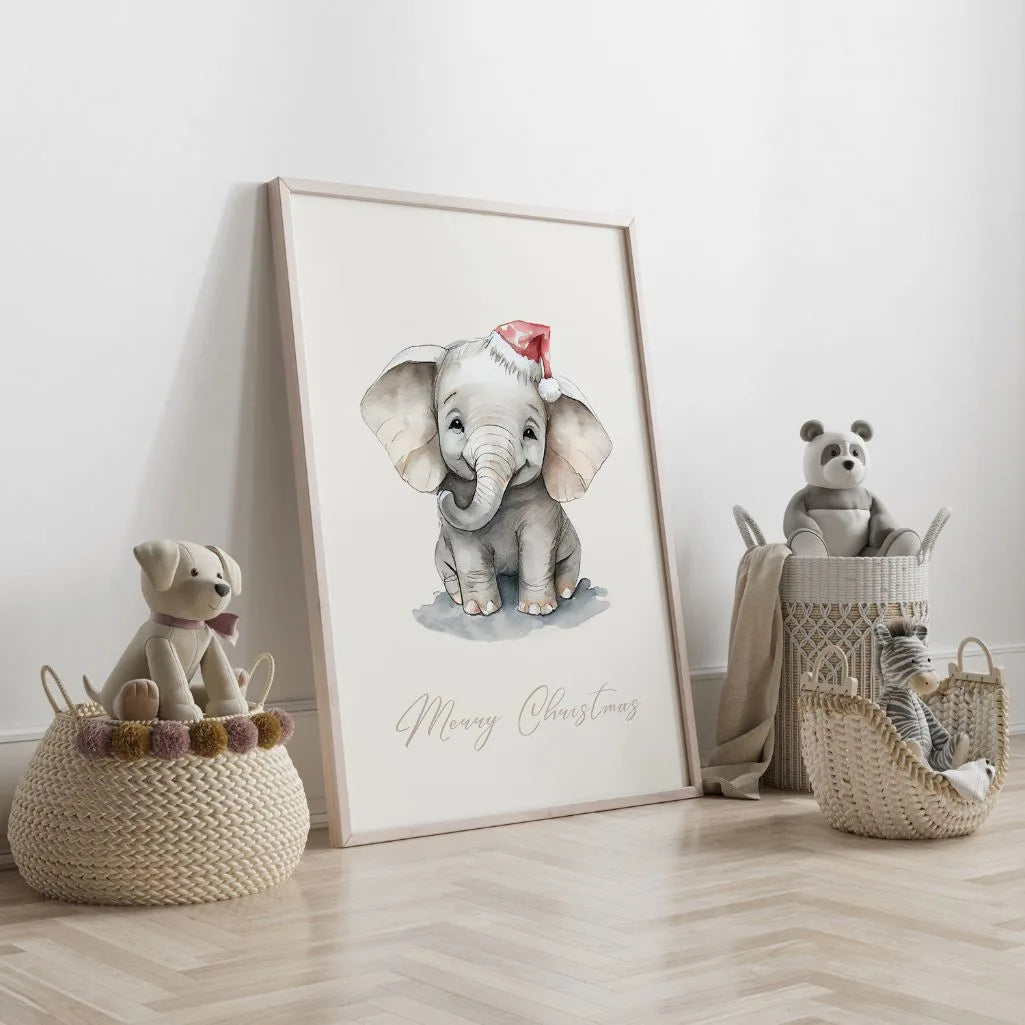 christmas baby elephant poster nursery christmas decor
