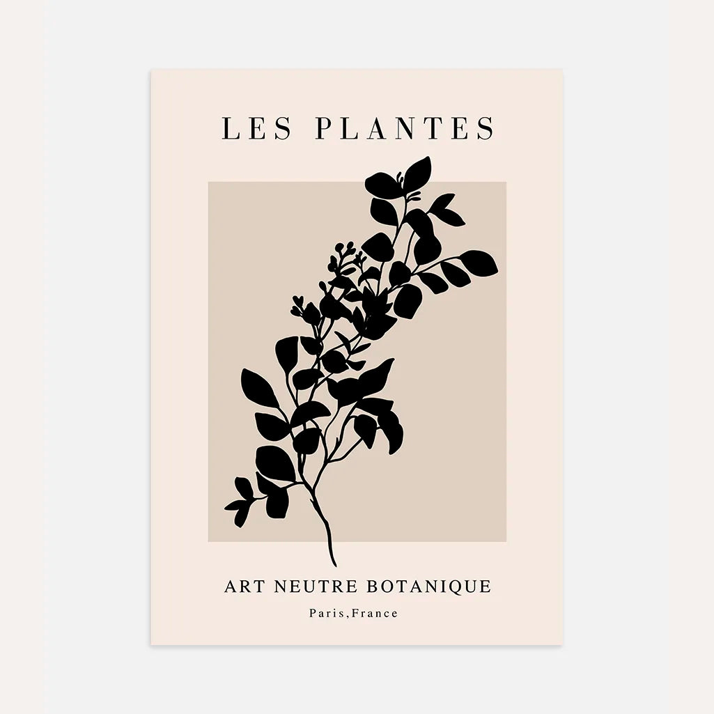 elegant botanical branch wall print black beige neutral modern decor